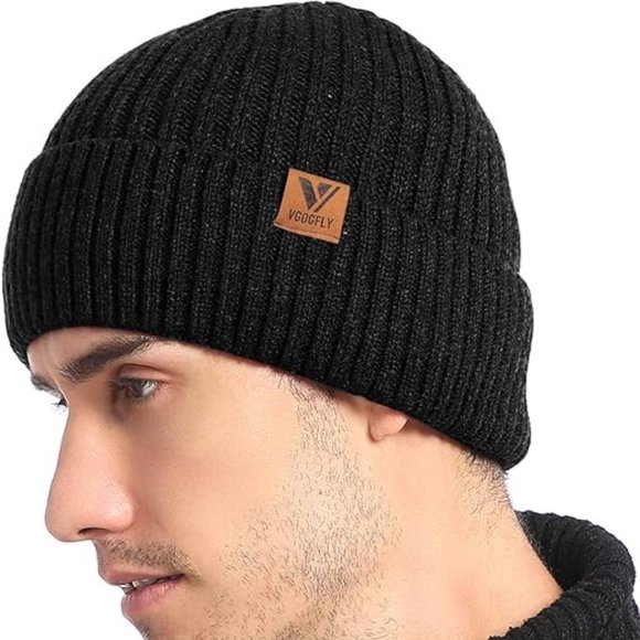 Men Beanie Slouchy Knit Skull Cap Warm Stocking Hats lined‎ Guys Women Striped - Picture 1 of 8